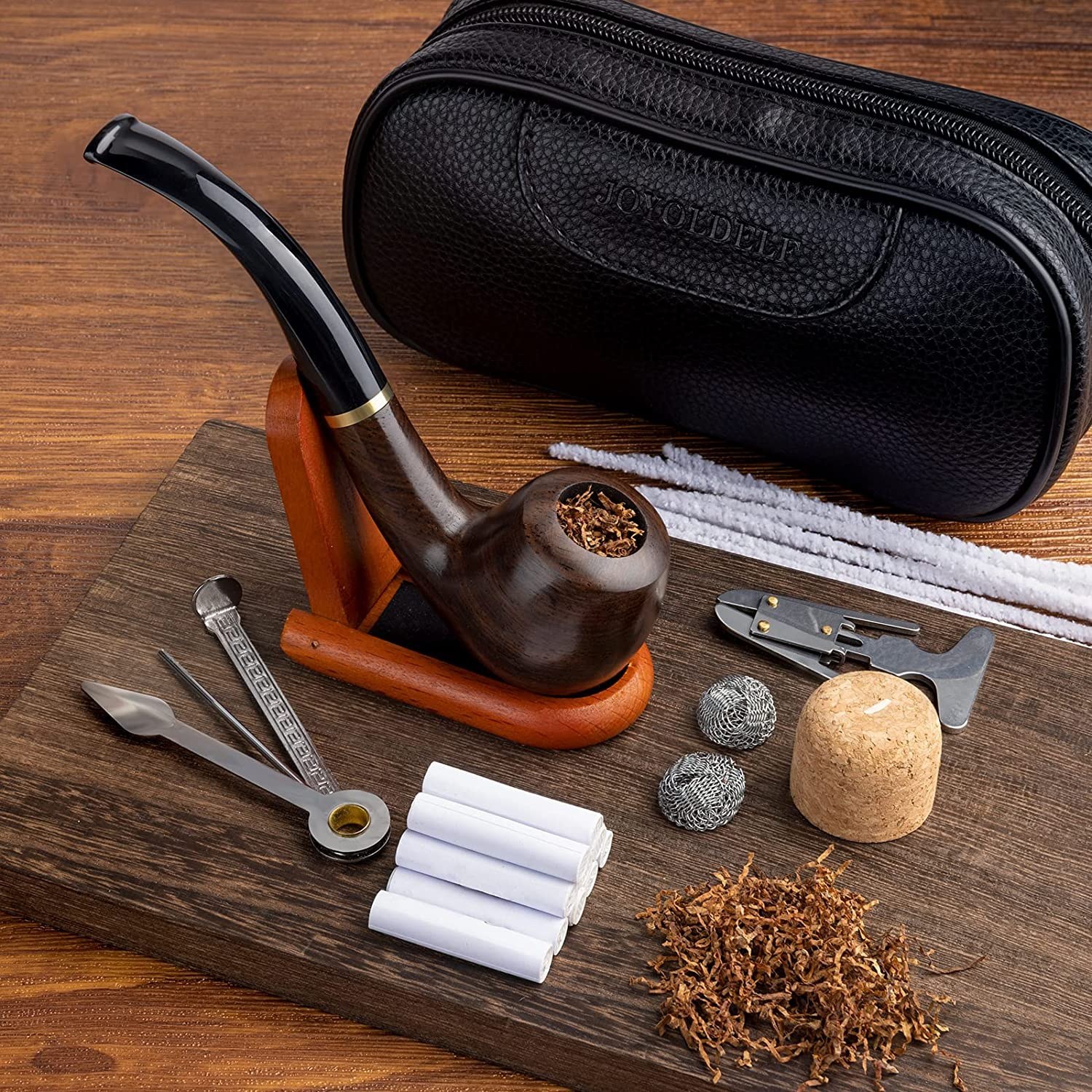  Joyoldelf Smoking Pipe, Luxury Tobacco Pipe with Leather Tobacco  Pipe Pouch, Deepened & Windproof Tobacco Pipes for Smoking with 9mm Pipe  Filter, Tobacco Pipe Stand and Smoking Accessories : Health 
