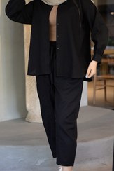 تصویر شلوار زنانه مام استایل مشکی لینن شست شده(بدون ابرفت) وارداتی 7203 Women's black linen baggy pants