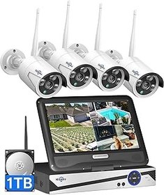 تصویر سیستم دوربین امنیتی بی سیم قابل ارتقاء Hiseeu 10ch با مانیتور 10 در LCD 4K ، 4pcs 5MP دوربین های داخلی در فضای باز با یک طرفه صوتی ، ضد آب ، تشخیص حرکت ، 1TB HDD/Cloud Storage Hiseeu 10CH Expandable Wireless Security Camera System with 10in LCD 4K Monitor, 4Pcs 5MP Outdoor Indoor Cameras with One-Way Audio, Waterproof, Motion Detect, 1TB HDD/Cloud Storage