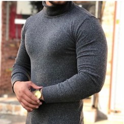 تصویر بافت یقه اسکی ذغالی مردانه با آفر استثنایی - فری سایز 
