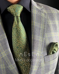 تصویر ست هدیه کراوات و دستمال جیب مردانه | نسن | سبز کجراه T28 