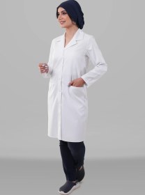 تصویر روپوش زنانه مدل یقه انگلیسی Womens White Lab Coat English Collar