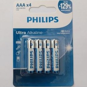 تصویر باتری نیم قلمی فیلیپس مدل Ultra Alkaline LR03E4B/40 بسته 4 عددی Philips Ultra Alkaline LR03E4B/40 AAA Battery - Pack of 4