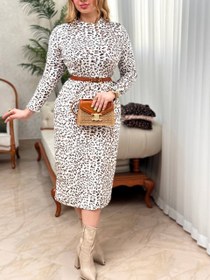 تصویر پیراهن مخمل پلنگی فری سایز ۳۸ تا ۴۶ - قهوه ای 