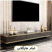 تصویر میز تلویزیون هایگلاس مشکی طلایی کد 00142 