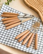 تصویر ست کارد و چنگال میوه خوری ۶ عددی دسته چوبی 