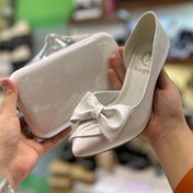 تصویر ست کیف و کفش سفید عروس پاپیونی کد ۲۹۹/۱ 