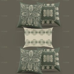 تصویر کوسن مبل کلاسیک ست ۵ عددی کد PS083 کرمی سبز 