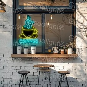 تصویر تابلو نئون کافه ارزان، نیون فلکسی قهوه جدید، تابلو نورانی قهوه - متوسط coffee neon sign