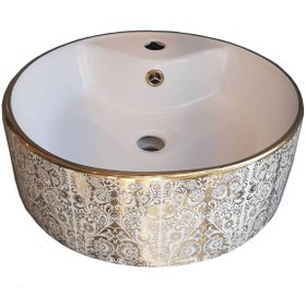 تصویر روشویی روکابینتی لنو طلایی طرح گل نوین سرام Leno Gold Top Counter Basin