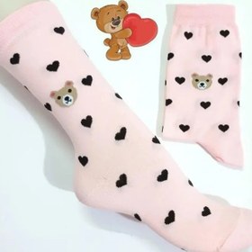 تصویر جوراب ساق بلند زنانه مدل تدی - قلبی بسته 6 عددی Women's long socks, Teddy & heart model (6 Pack)