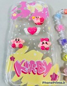 تصویر کاور فانتزی سامسونگ A07 عروسک Kirby برجسته 3D با آویز مچی | قاب شفاف عروسکی دخترانه فوق‌محکم 