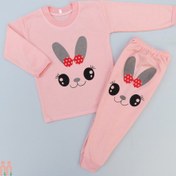 تصویر لباس ست بلوز شلوار نخی نوزاد و کودک صورتی خرگوش 2 تا 3 سال Baby clothes set 