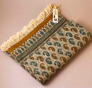 تصویر رومیزی قلمکار اصفهان (در 3 سایز) چاپ دستی طرح بته ماهی، مناسب میز نهار خوری 6،8،10،12 نفره