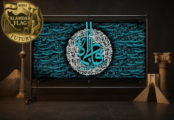تصویر تولید انواع کتیبه و پرچم ایام فاطمیه | کد 2038 | چاپ روی پارچه مخمل و ساتن | شرکت علمدار - عرض 140 / مخمل 