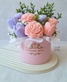 تصویر باکس گل شمعی گرد صورتی 