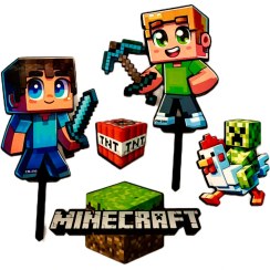 تصویر تاپر تزیین کیک مدل ماینکرافت مجموعه 5 عددی 