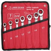 تصویر آچار یکسر تخت و یکسر رینگی مدل جغجغه ای کد YP-JIAN QUAN-7PCS مجموعه 7 عددی 