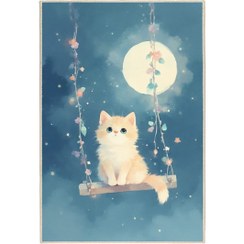 تصویر فرش ماشینی اتاق کودک اورکوم طرح گربه کد kids_9013 