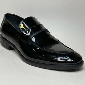 تصویر کفش چرم طبیعی مشکی مردانه مجلسی طرح 1129 