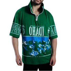 تصویر تیشرت ترند آستین کوتاه مردانه سبز طرح اسکای تیم Men's green short sleeve trend t-shirt with Sky Team design