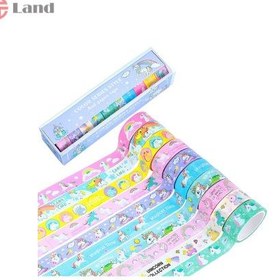 تصویر ست چسب واشی کارتونی بسته 10 عددی Set of 10 Cartoon Washi Tapes