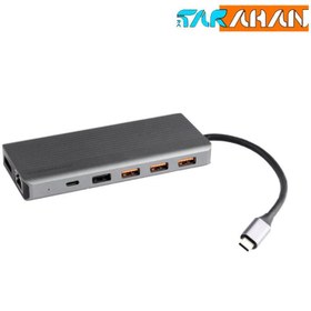 تصویر هاب 13 پورت پاورولوژی مدلP131HBCGY Powerology 13in1 USB-C Hub 4K HDMI Type-C 100W PD Ethernet USB SD MicroSD 3.5AUX