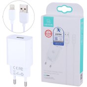 تصویر شارژر دیواری فست شارژ Usams T21OCLN 2.1A 10.5W + کابل آیفونی Usams T21OCLN 2.1A 10.5W Fast Wall Charger With Lightning Cable