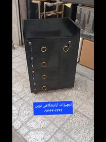 تصویر ترولی چوبی قفلدار دررنگ بندی سفید مشکی 