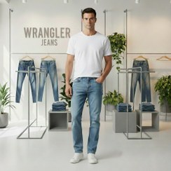 تصویر شلوار جین راسته مردانه نخ پنبه رانگلر رنگ آبی روشن نخ دوخت همرنگ مدل JRP-ARH - 42 