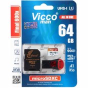 تصویر کارت حافظه micro SDXC ویکومن مدل 600X Plus استاندارد V30 UHS-I U3 (All in one) ظرفیت 64 گیگابایت به همراه کارت خوان 