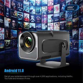 تصویر ویدئو پروژکتور پرتابل Hy320 TECHVIDA HY320 Mini Portable Auto Keystone Projector, 4K FHD 1080P Smart Projector Support 10000 Lumens with WiFi 6, BT 5.0, 180 Degree Rotation, Built-in Android 11.0 UK PLUG