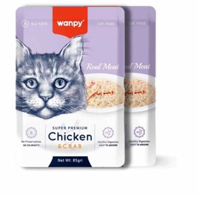 تصویر پوچ گربه ونپی طعم مرغ و خرچنگ 85 گرم (انگلیسی نویس) Wanpy Cat chicken crab 85g