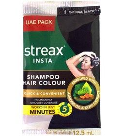 تصویر ساشه رنگ موی شفاف اینستا ۱ مشکی طبیعی ۲۵ میلی‌لیتر برند streax Insta Shampoo Hair Colour Sachet 1 Natural Black 25ml