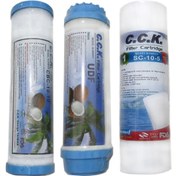 تصویر فیلتر ۳ مرحله‌ای تصفیه آب سی‌سی‌کا CCK – فیلتر پلی‌پروپیلن، کربن کوکونات و پسته | حذف رسوبات و کلر 