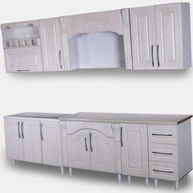 تصویر سرویس کامل کابینت آشپزخانه آماده ممبران سفید صدفی 