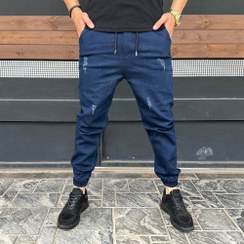 تصویر شلوار اسلش جین مردانه سرمه ای کد 14777 Men's navy blue denim slash pants, code 14777