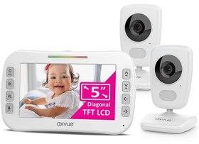 تصویر دوربین 2 عدد /مانیتور کودک Axvue مدل E632 Video Baby Monitor 5" Screen, 2 Cam, Extra Long Range, Secure Wireless Technology, Built-in Auto Night Vision, Temperature Alert