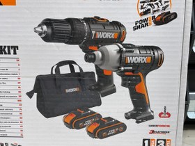 تصویر دریل شارژی چکشی و پیچ بند تقه ای ورکس Worx WX386.9 wx291.9 Worx WX386.9 wx291.9 Twin pack of rechargeable hammer drill and wedge screw 20v