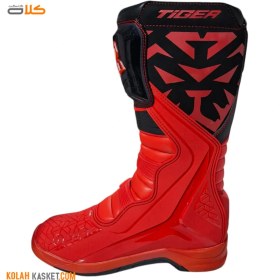 تصویر بوت موتور سواری کراسی تایگر مدل T2 رنگ قرمز مشکی Cross Tiger Motorcycle Boots Model T2, Red Black