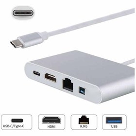 تصویر تبدیل 4 کاره TYPE C به USB ،HDMI ،TYPE C ،LAN 