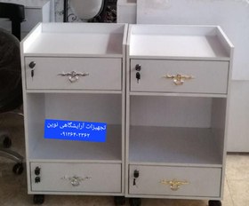 تصویر ترولی چوبی آرایشگاهی دررنگ بندی سفیدومشکی 