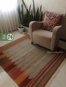 تصویر گلیم دستباف مدرن 2متری مدل قشقایی مربع کد 13931 Qashqai kilim