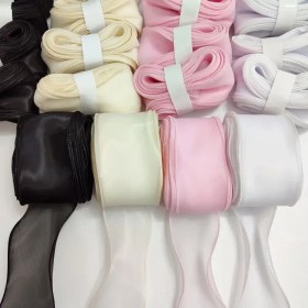 تصویر روبان حریر لبه فر شیری (9متری) 