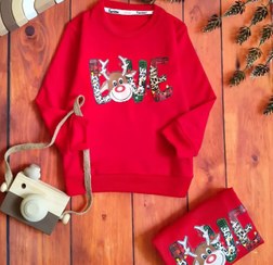 تصویر بلوز دخترانه یلدایی طرح گوزن سایز ۴۵ و ۵۰ قرمز 