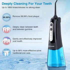 تصویر واترجت شست و شوی دندان PECHAM مدل YXY-801 قابل حمل 300 میلی لیتری Upgraded Cordless Water Flosser for Teeth, PECHAM Portable Oral Irrigator IPX7 Waterproof 300ML DIY & 3 Modes 4 Jet Tips and Tongue Cleaner Help Deep Clean Oral, USB Rechargeable for Home Travel