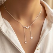 تصویر گردنبند نقره زنانه ماه و ستاره 