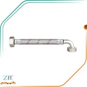 تصویر شلنگ استیل یکسر مهره 1/2 و یکسر زانو خم چپقی 3/8 برند ztf 