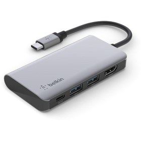 تصویر هاب 4 پورت USB-C بلکین مدل AVC006btSGY | نقره ای | گارانتی 12 ماهه پوزیترون هاب لپ تاپ بلکین