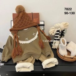 تصویر دورس دخترانه وارداتی خزدار مدل 7822 | مناسب پاییز و زمستان | سایز 2 تا 8 سال 